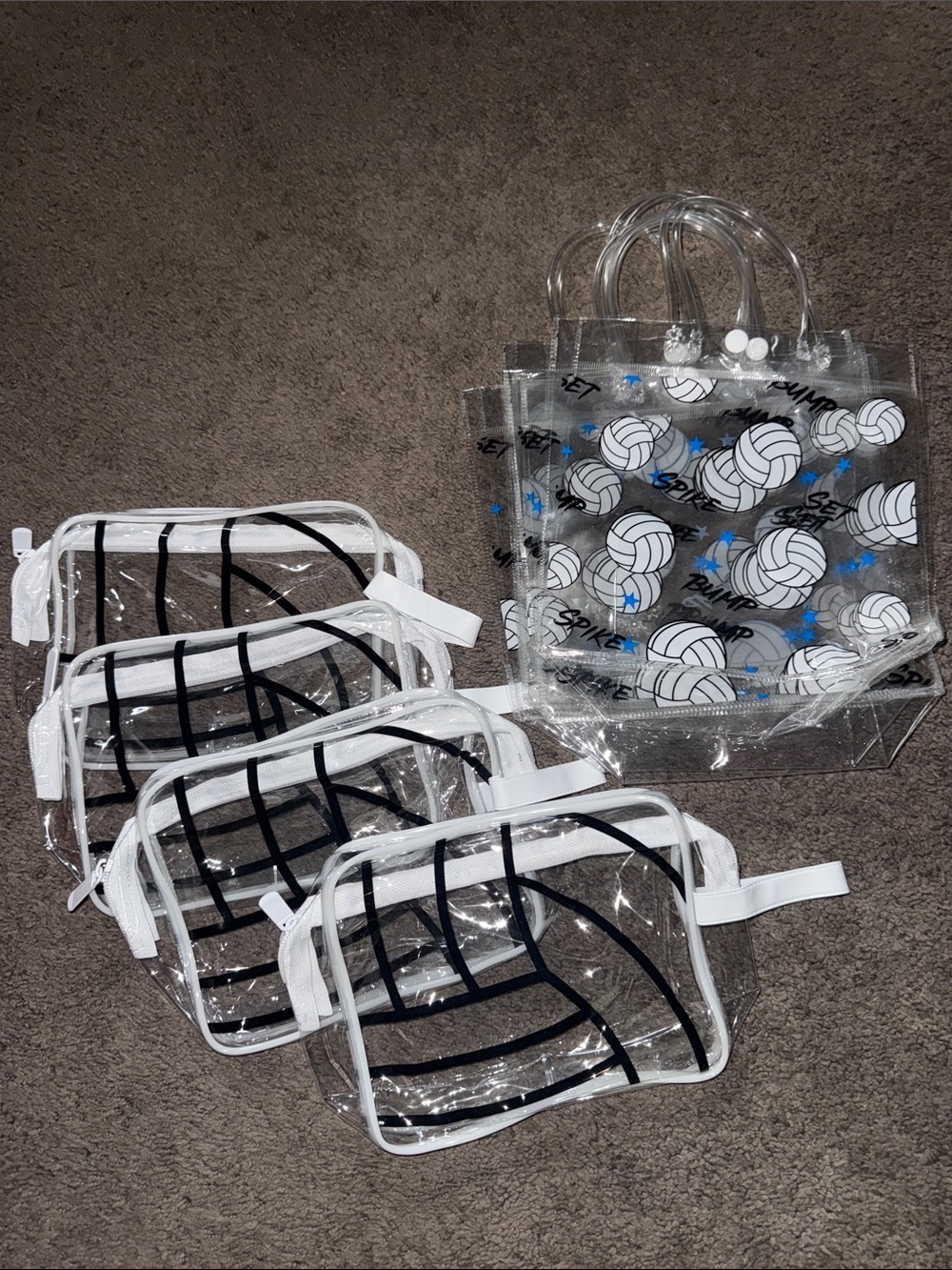 Clear PVC Travel Pouches and Volleyball Print Tote - White Trim